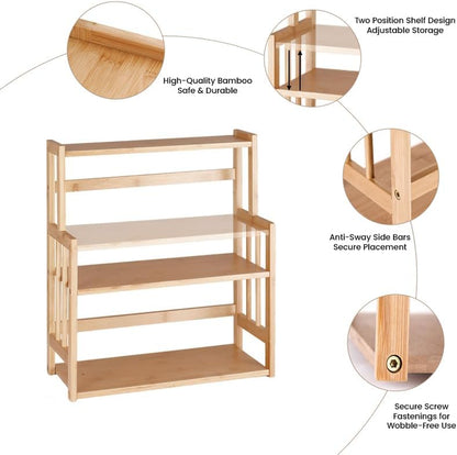 3-Tier Bamboo Spice Rack - Adjustable Kitchen Countertop Organizer for Herbs, Jars, and Bottles