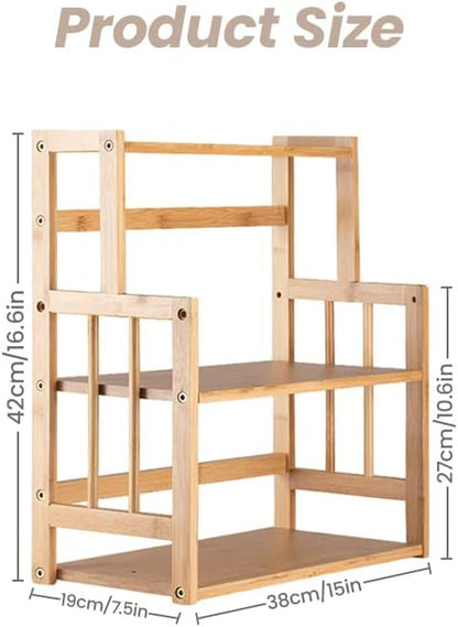 3-Tier Bamboo Spice Rack - Adjustable Kitchen Countertop Organizer for Herbs, Jars, and Bottles
