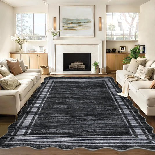 Garvee Washable Solid Color Fan-Shaped Printed Rug Soft Non-Shedding Stain-Resistant Non-Slip Foldable Interior Decorative Rug for Bedrooms Living Rooms Dining Rooms Nurseries Offices Apartments Carpet