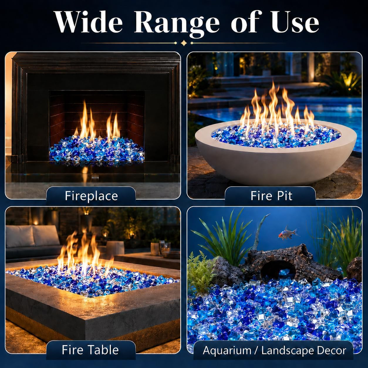 20 Lbs Fire Glass 1/2 Inch for Fire Pit Fireplace, Bahama Blend | High-Luster Reflective Tempered Glass Rocks, Fire Pit Glass Safe for Natural Gas or Propane Indoor Outdoor Use
