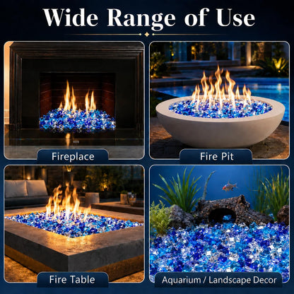 20 Lbs Fire Glass 1/2 Inch for Fire Pit Fireplace, Bahama Blend | High-Luster Reflective Tempered Glass Rocks, Fire Pit Glass Safe for Natural Gas or Propane Indoor Outdoor Use