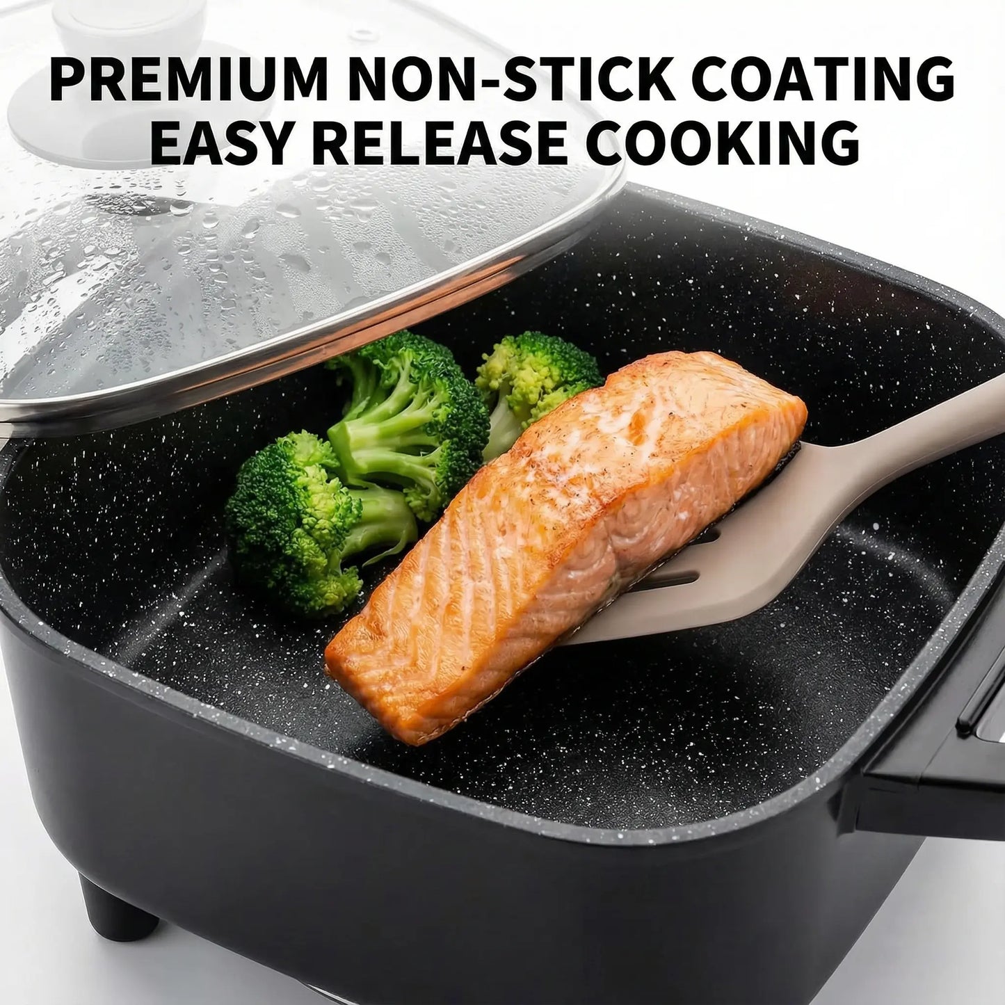 Multifunctional Square Electric Griddle with a Nonstick Coating and 5-Level Adjustable Temperature Control, Suitable for Stir-Frying, Deep-Frying, and Simmering—An Easy-To-Clean Kitchen Appliance.