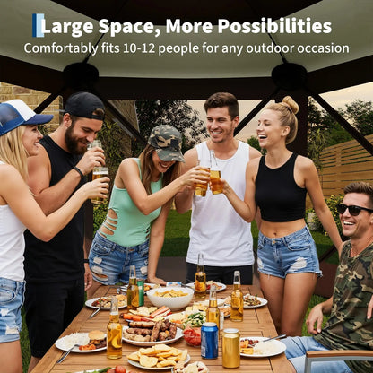 11.5 x 11.5 FT Quick-Setup Pop-Up Gazebo with Full Mesh Walls and 6 Removable Wind Panels, Windproof Mosquito Netting Canopy Shelter for All-Weather Outdoor Use in Patio, Camping, Garden, and Backyard - Khaki