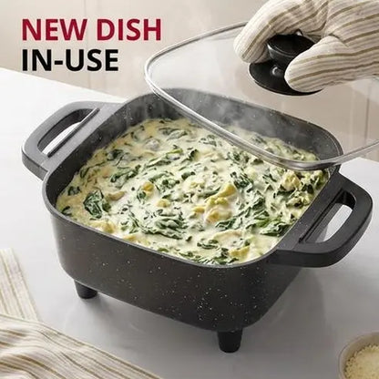 Multifunctional Square Electric Griddle with a Nonstick Coating and 5-Level Adjustable Temperature Control, Suitable for Stir-Frying, Deep-Frying, and Simmering—An Easy-To-Clean Kitchen Appliance.