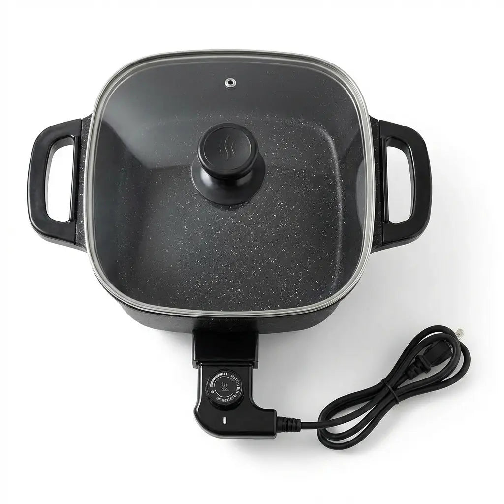 Multifunctional Square Electric Griddle with a Nonstick Coating and 5-Level Adjustable Temperature Control, Suitable for Stir-Frying, Deep-Frying, and Simmering—An Easy-To-Clean Kitchen Appliance.