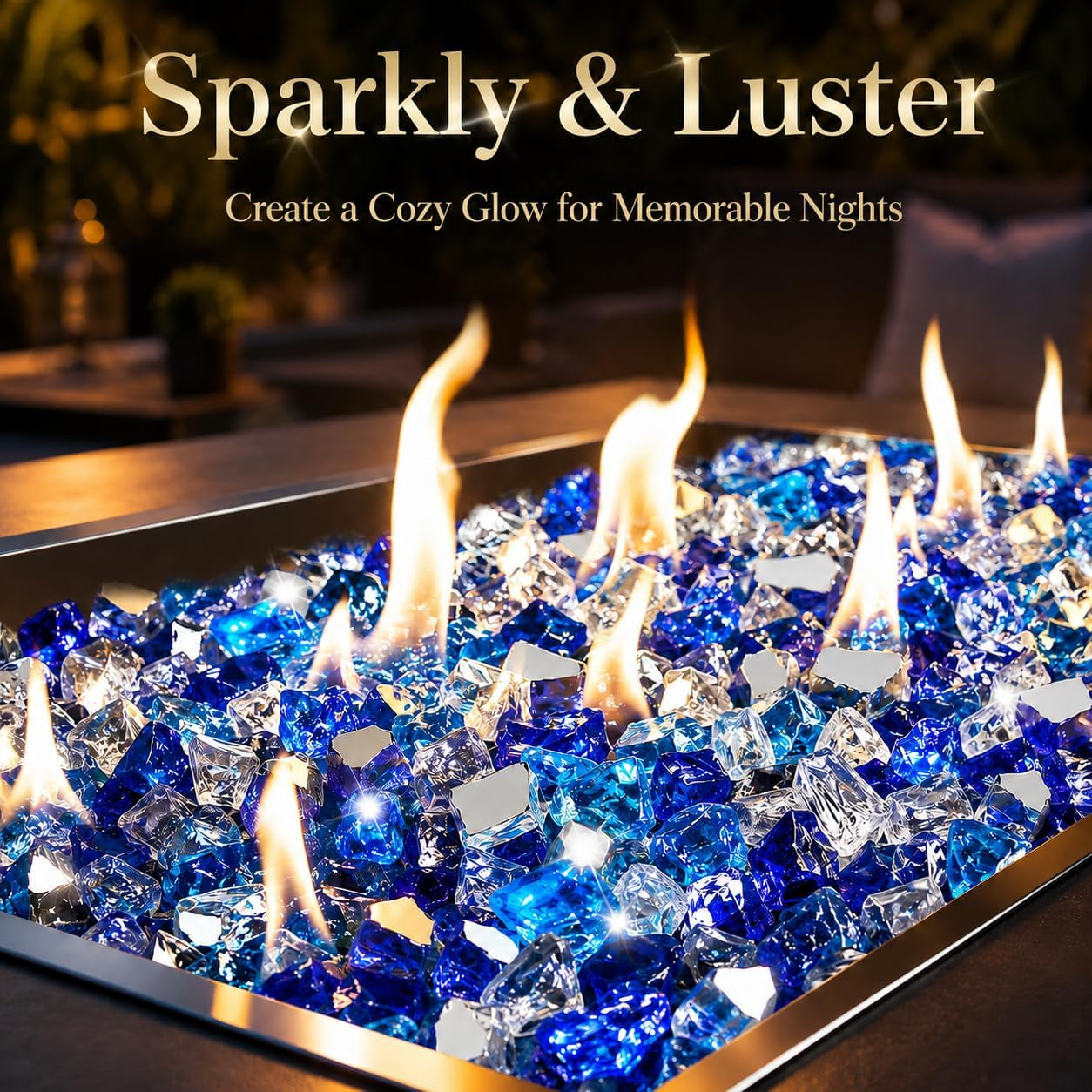 20 Lbs Fire Glass 1/2 Inch for Fire Pit Fireplace, Bahama Blend | High-Luster Reflective Tempered Glass Rocks, Fire Pit Glass Safe for Natural Gas or Propane Indoor Outdoor Use