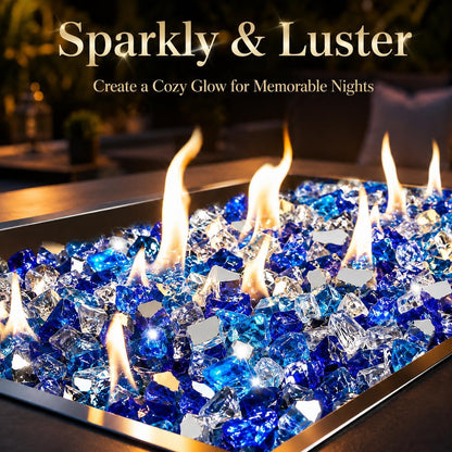 20 Lbs Fire Glass 1/2 Inch for Fire Pit Fireplace, Bahama Blend | High-Luster Reflective Tempered Glass Rocks, Fire Pit Glass Safe for Natural Gas or Propane Indoor Outdoor Use