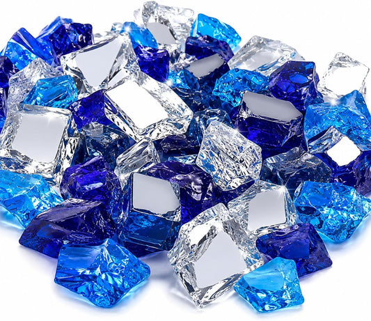 20 Lbs Fire Glass 1/2 Inch for Fire Pit Fireplace, Bahama Blend | High-Luster Reflective Tempered Glass Rocks, Fire Pit Glass Safe for Natural Gas or Propane Indoor Outdoor Use