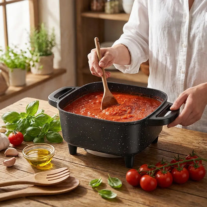 Multifunctional Square Electric Griddle with a Nonstick Coating and 5-Level Adjustable Temperature Control, Suitable for Stir-Frying, Deep-Frying, and Simmering—An Easy-To-Clean Kitchen Appliance.