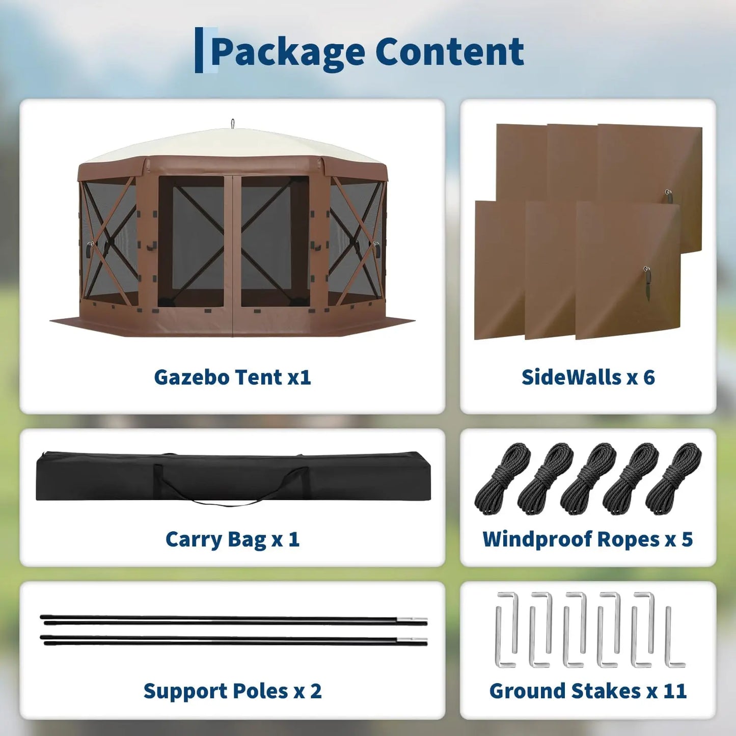 11.5 x 11.5 FT Quick-Setup Pop-Up Gazebo with Full Mesh Walls and 6 Removable Wind Panels, Windproof Mosquito Netting Canopy Shelter for All-Weather Outdoor Use in Patio, Camping, Garden, and Backyard - Khaki
