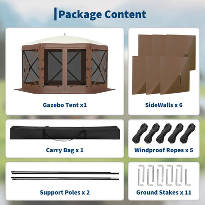 11.5 x 11.5 FT Quick-Setup Pop-Up Gazebo with Full Mesh Walls and 6 Removable Wind Panels, Windproof Mosquito Netting Canopy Shelter for All-Weather Outdoor Use in Patio, Camping, Garden, and Backyard - Khaki