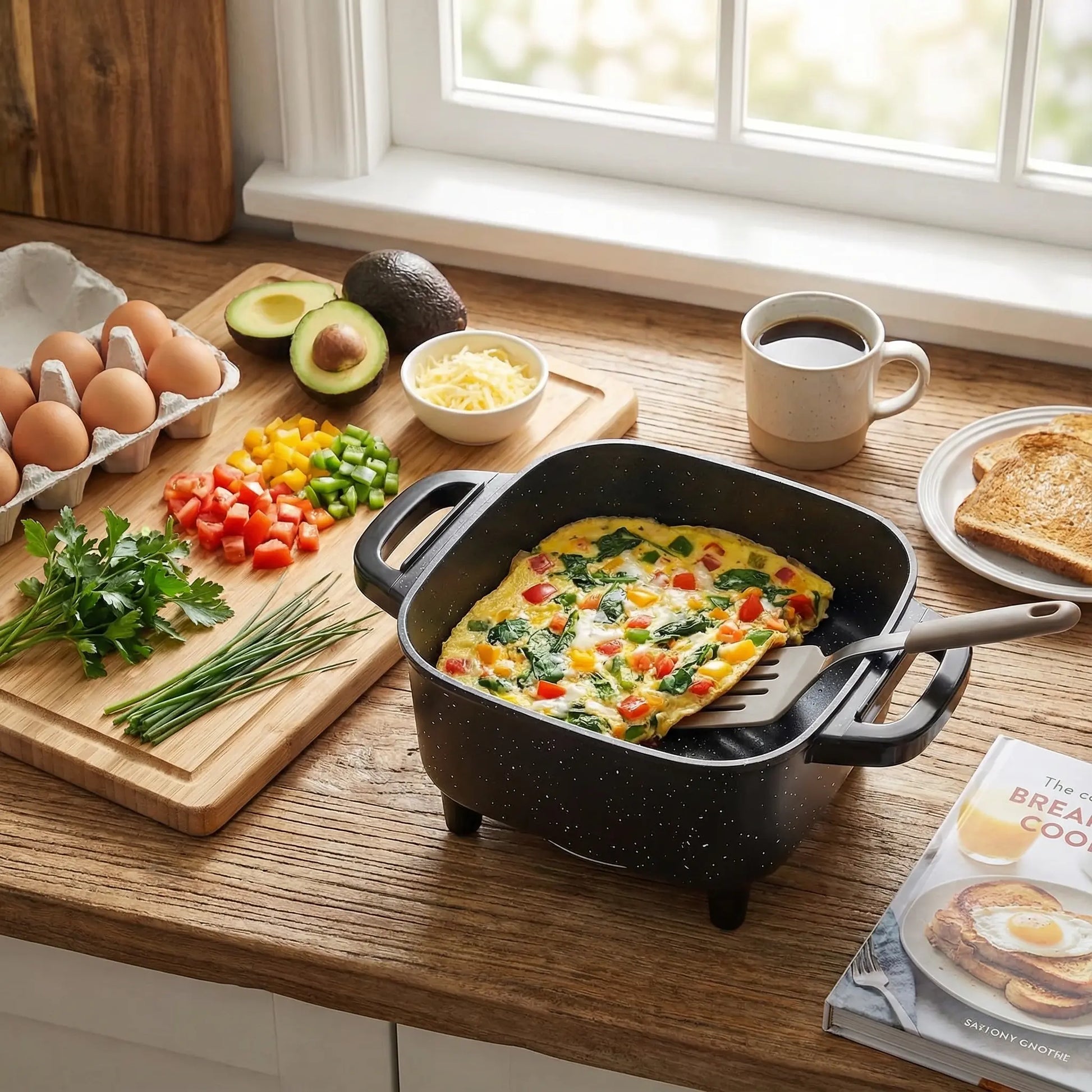 Multifunctional Square Electric Griddle with a Nonstick Coating and 5-Level Adjustable Temperature Control, Suitable for Stir-Frying, Deep-Frying, and Simmering—An Easy-To-Clean Kitchen Appliance.