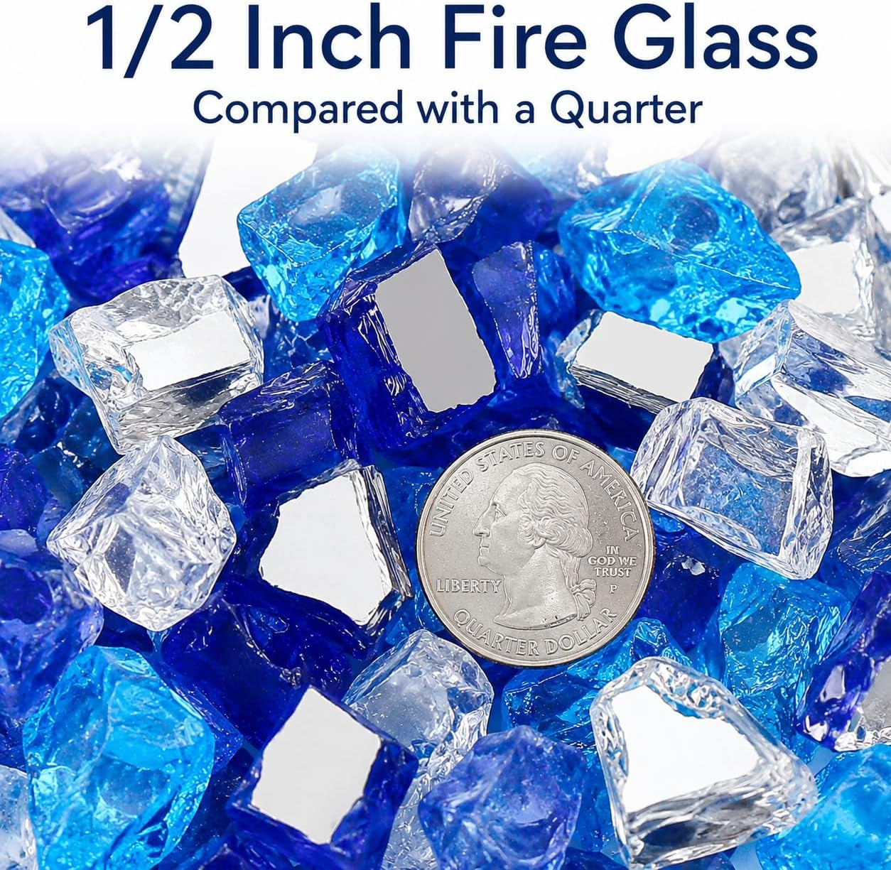 20 Lbs Fire Glass 1/2 Inch for Fire Pit Fireplace, Bahama Blend | High-Luster Reflective Tempered Glass Rocks, Fire Pit Glass Safe for Natural Gas or Propane Indoor Outdoor Use
