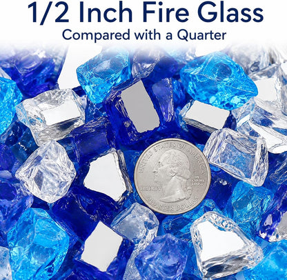 20 Lbs Fire Glass 1/2 Inch for Fire Pit Fireplace, Bahama Blend | High-Luster Reflective Tempered Glass Rocks, Fire Pit Glass Safe for Natural Gas or Propane Indoor Outdoor Use