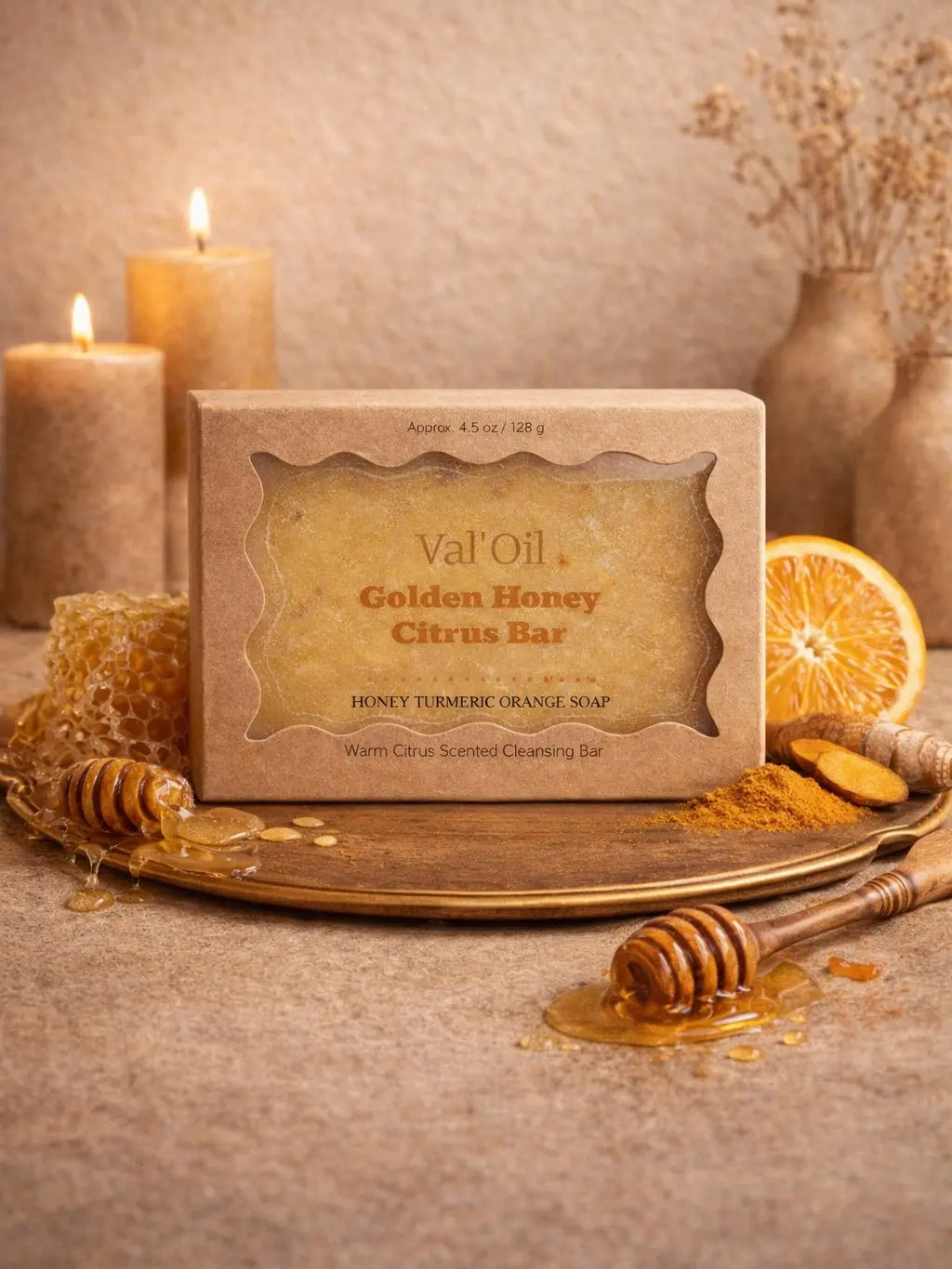 Valoil Honey-Citrus Turmeric Soap Bar, Scented Body Care Cleanser with Moisturizing Benefits, Ideal Gift for Bath & Shower Use Moisturize Blend