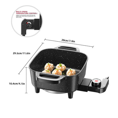 Multifunctional Square Electric Griddle with a Nonstick Coating and 5-Level Adjustable Temperature Control, Suitable for Stir-Frying, Deep-Frying, and Simmering—An Easy-To-Clean Kitchen Appliance.