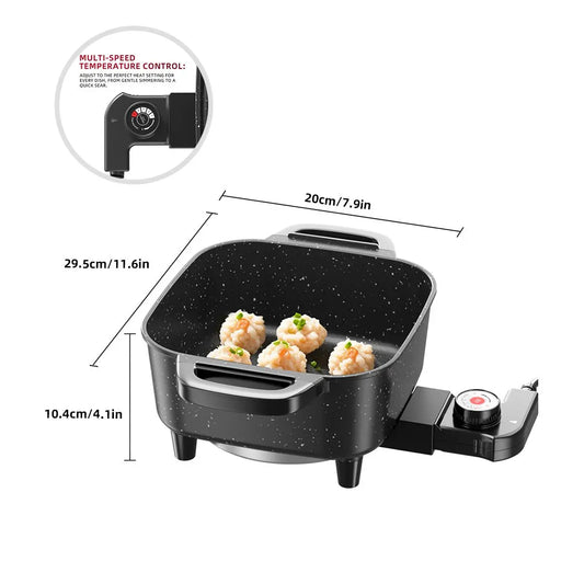 Multifunctional Square Electric Griddle with a Nonstick Coating and 5-Level Adjustable Temperature Control, Suitable for Stir-Frying, Deep-Frying, and Simmering—An Easy-To-Clean Kitchen Appliance.